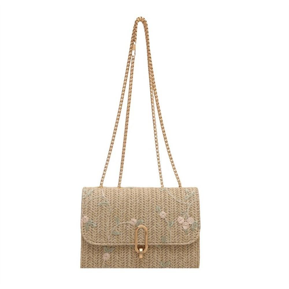 Casual Pure Color Shoulder Bag Woven Multi-Functional Chain Bag Handbag Women Girls