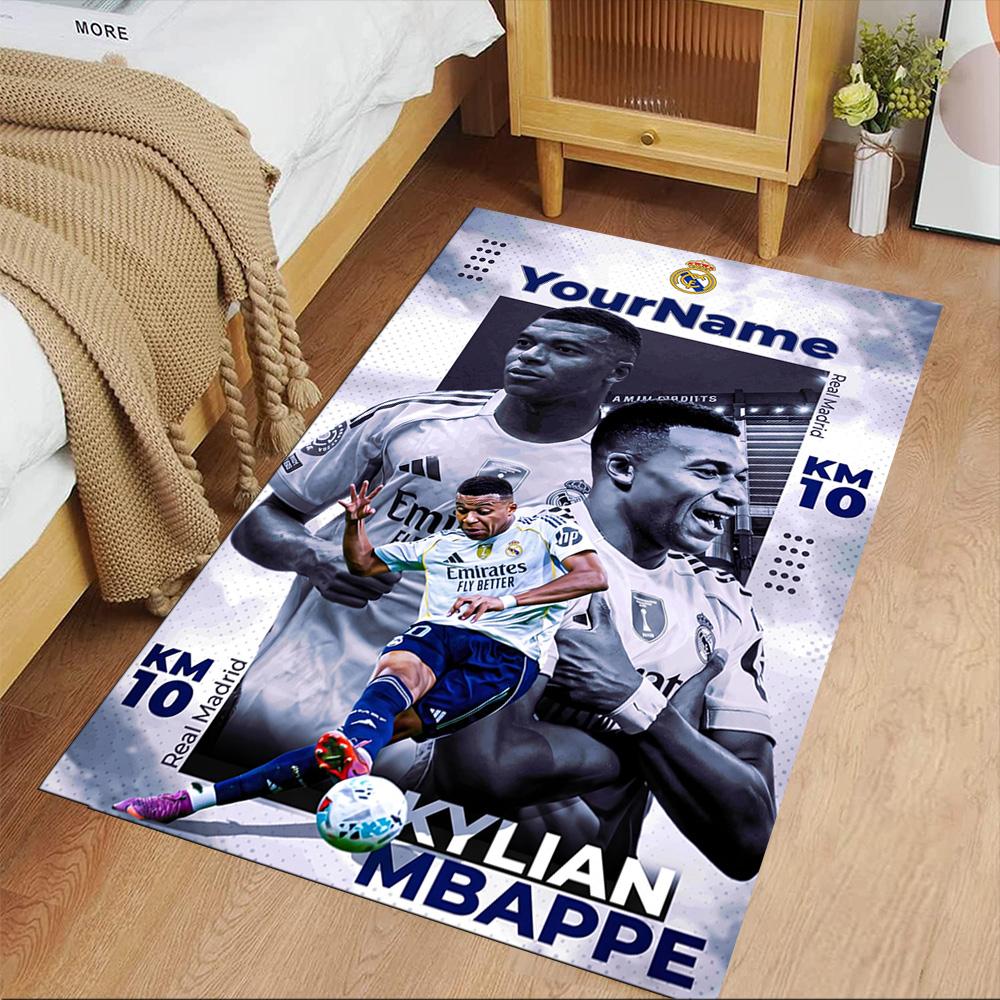 Mbappe Customize Your Name Area Rug Suitable for Study room Playrooms Foyer Balcony Anti-slip Rug Anime Office Decor Perfect Gift for Friends & Family