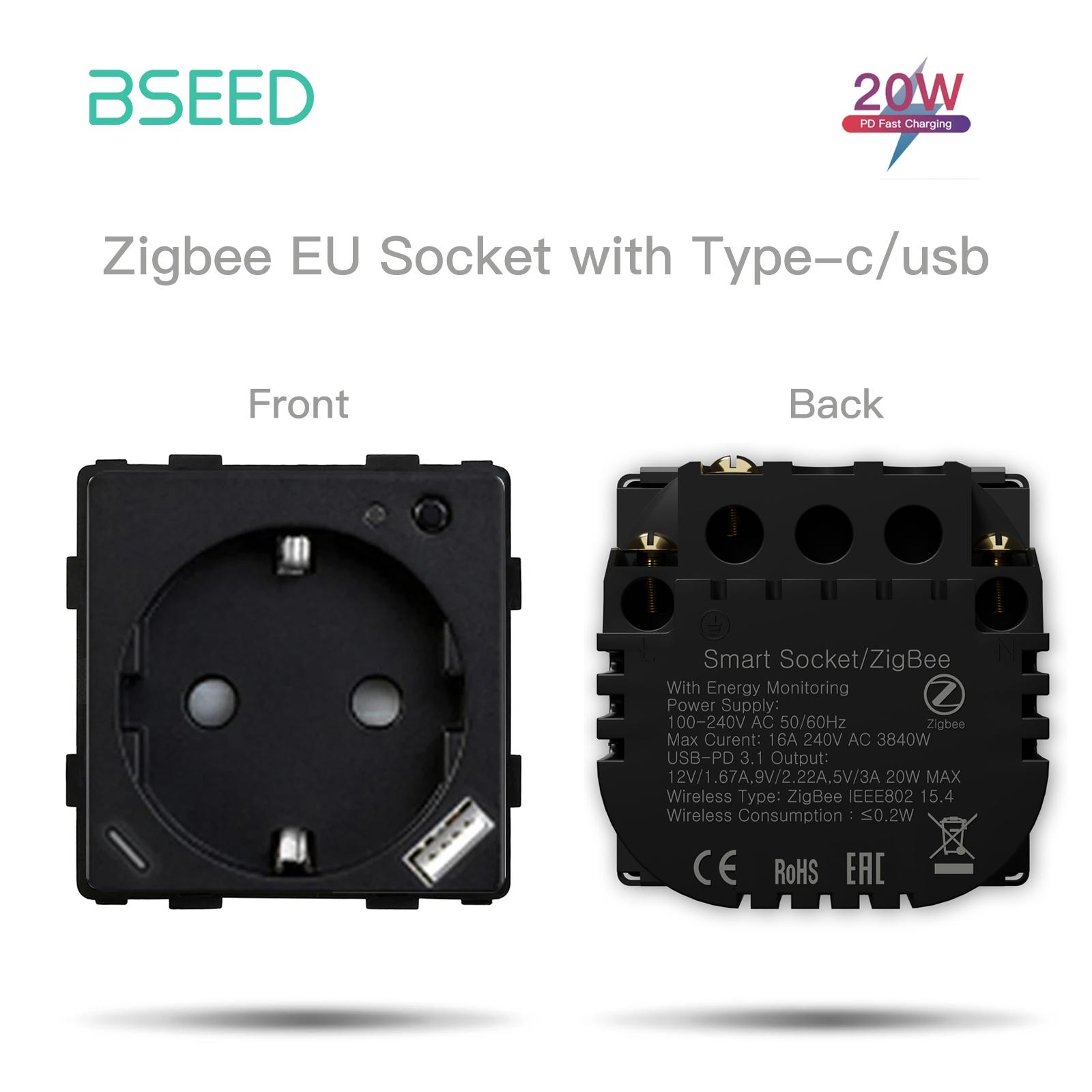 

BSEED Zigbee 20W Type-c USB EU Wall Socket Function Part Without Panel Smart Power Outlet Tuya Smart Life Alexa Voice Control Black
