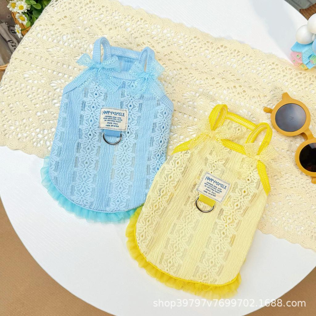 Summer Thin Breathable Suspender Pet Clothing Dog Clothes Cat Hollow Retro Lace Anti-hair Loss