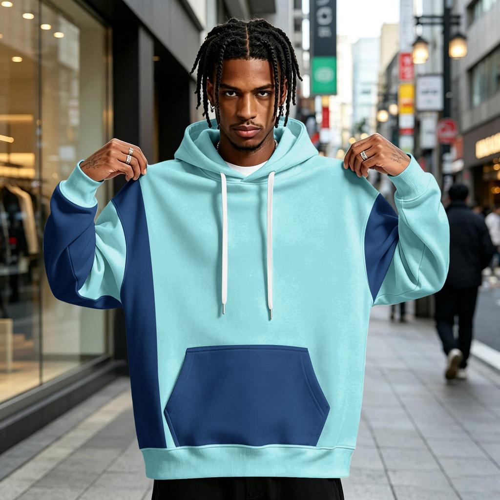 Men's Colorblock Hoodie with Pocket Casual Athletic Pullover