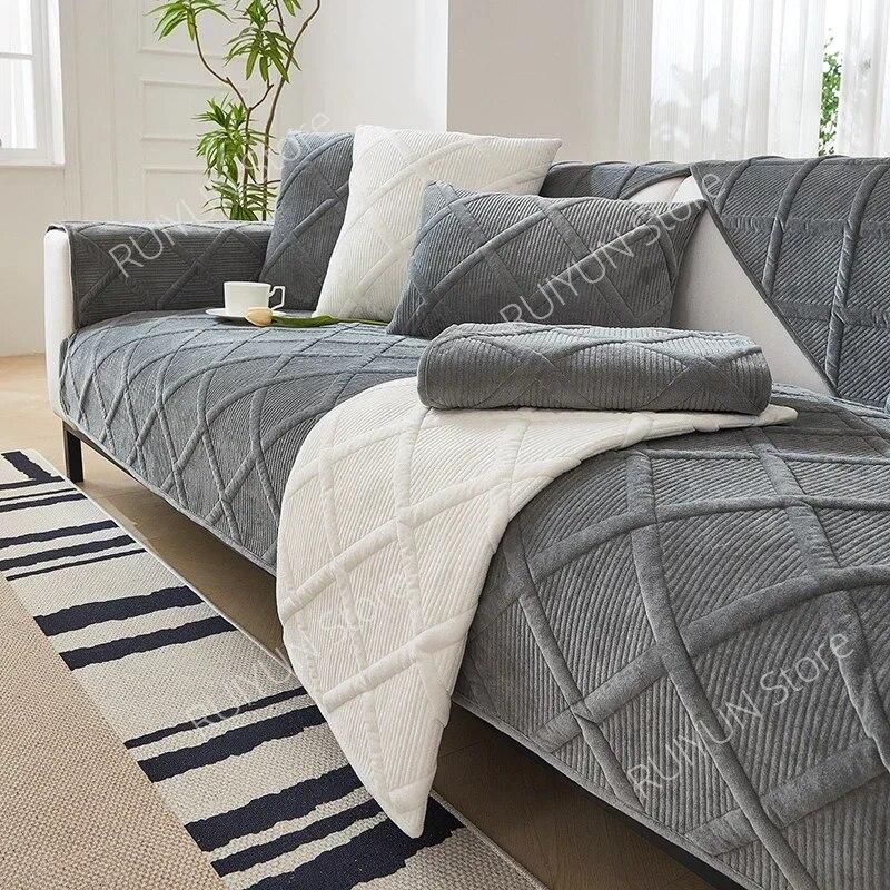 Solid Plaid Sofa Cover for Living Room Slipcover Sofa Couch Protective Cover Towel Anti-Slip Sofa Cushion Cover Mat 1/2/3/4 Seat