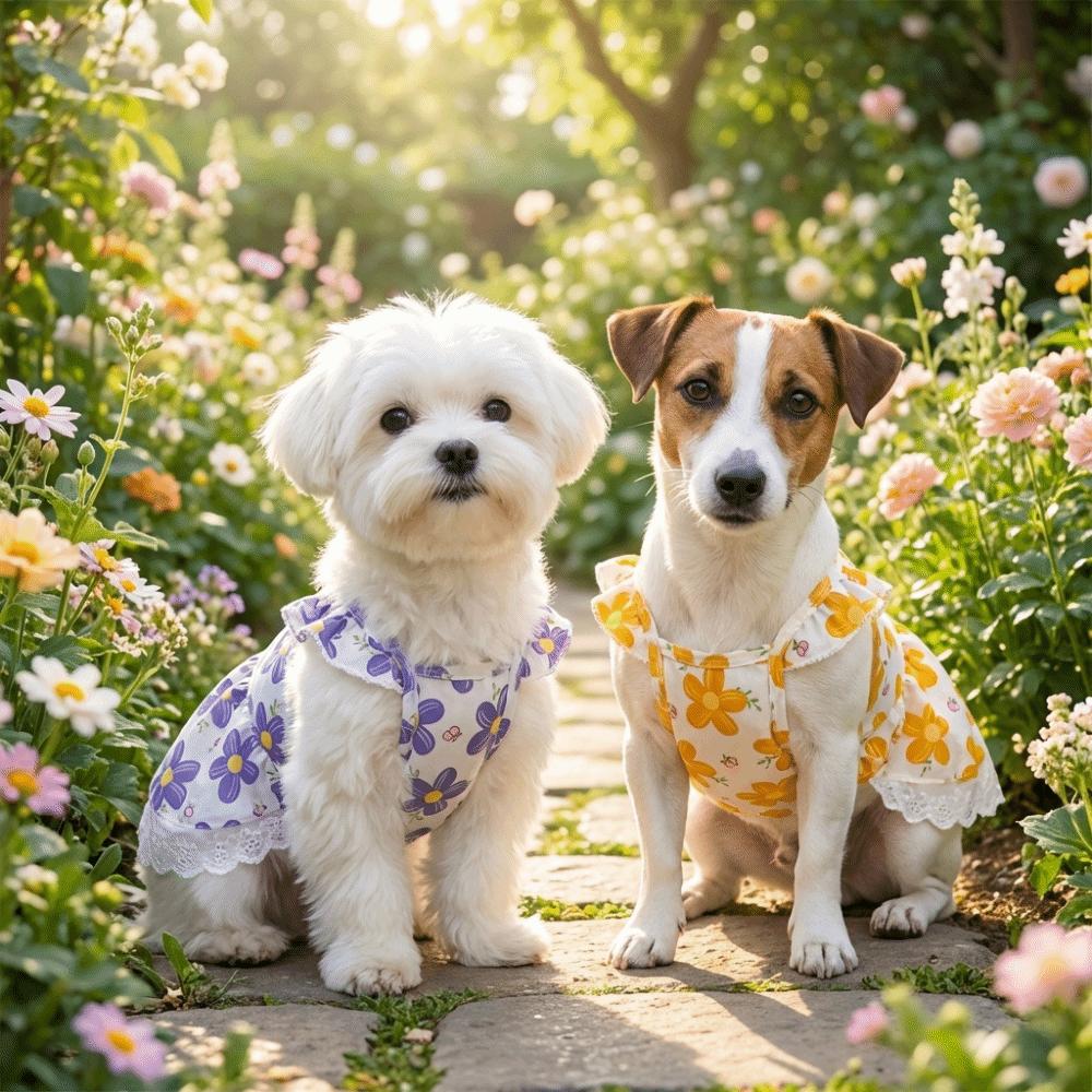 Breathable Floral Dog Skirt Lace-Trimmed Pet Flying Sleeve Dress Floral Suspender Dress Pet Party