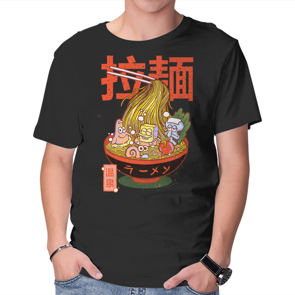 Unisex Crew Neck T-Shirt Krusty Onsen Ramen Graphic Short Sleeve Casual Tee M