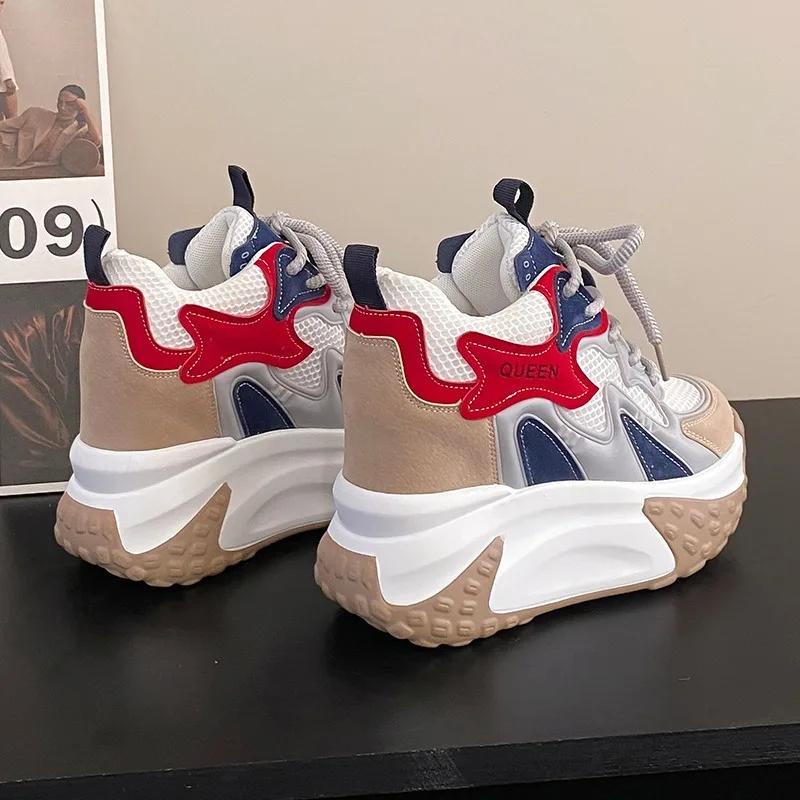 Fashion New 10cm Fashionable and Versatile Thick Soled Dad Shoes For Autumn 2025 New Mesh Breathable Casual Lace Up Sports Women's Shoes
