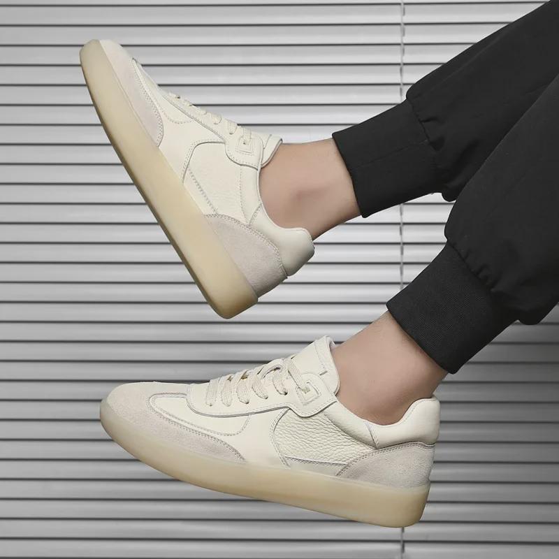 2025 Men's Retro White Leather Casual Trainers - Lightweight, Breathable, Soft Sole