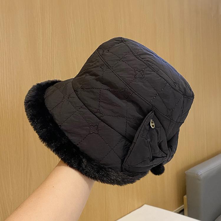 Bucket Hut Damen Herbst und Winter Wärme Schleife bestickte Fischerhut zeigt ein kleines Gesicht vielseitige Plüschmütze faltbar