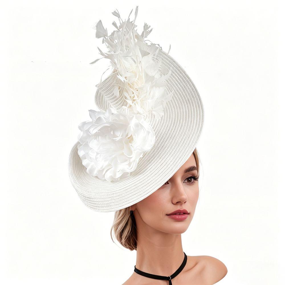 Handmade Feather Fascinator Hat Straw Flower Headpiece  Women Fascinator Derby Pillbox Hat