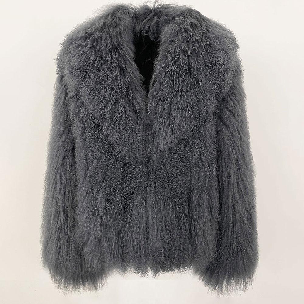 

OFTBUY 2025 настоящая монгольская овечья шуба зимняя куртка женская натуральная толстая теплая повседневная верхняя одежда уличная одежда с отложным воротником XXL серый