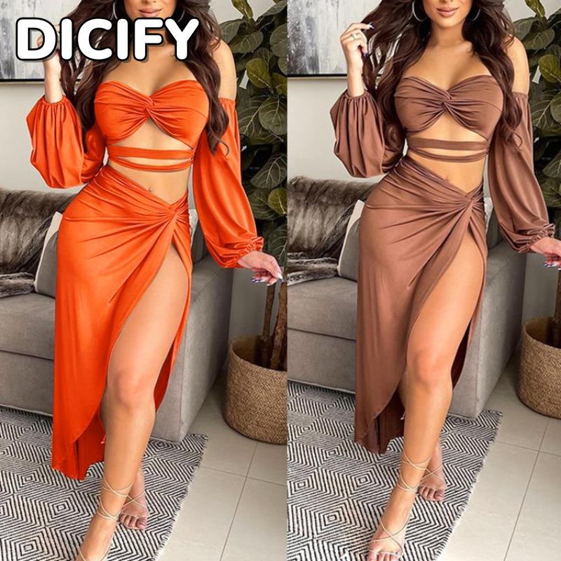 DICFY Women's Fashion Summer Spring Solid Color Print Long Sleeve Casual Dresses