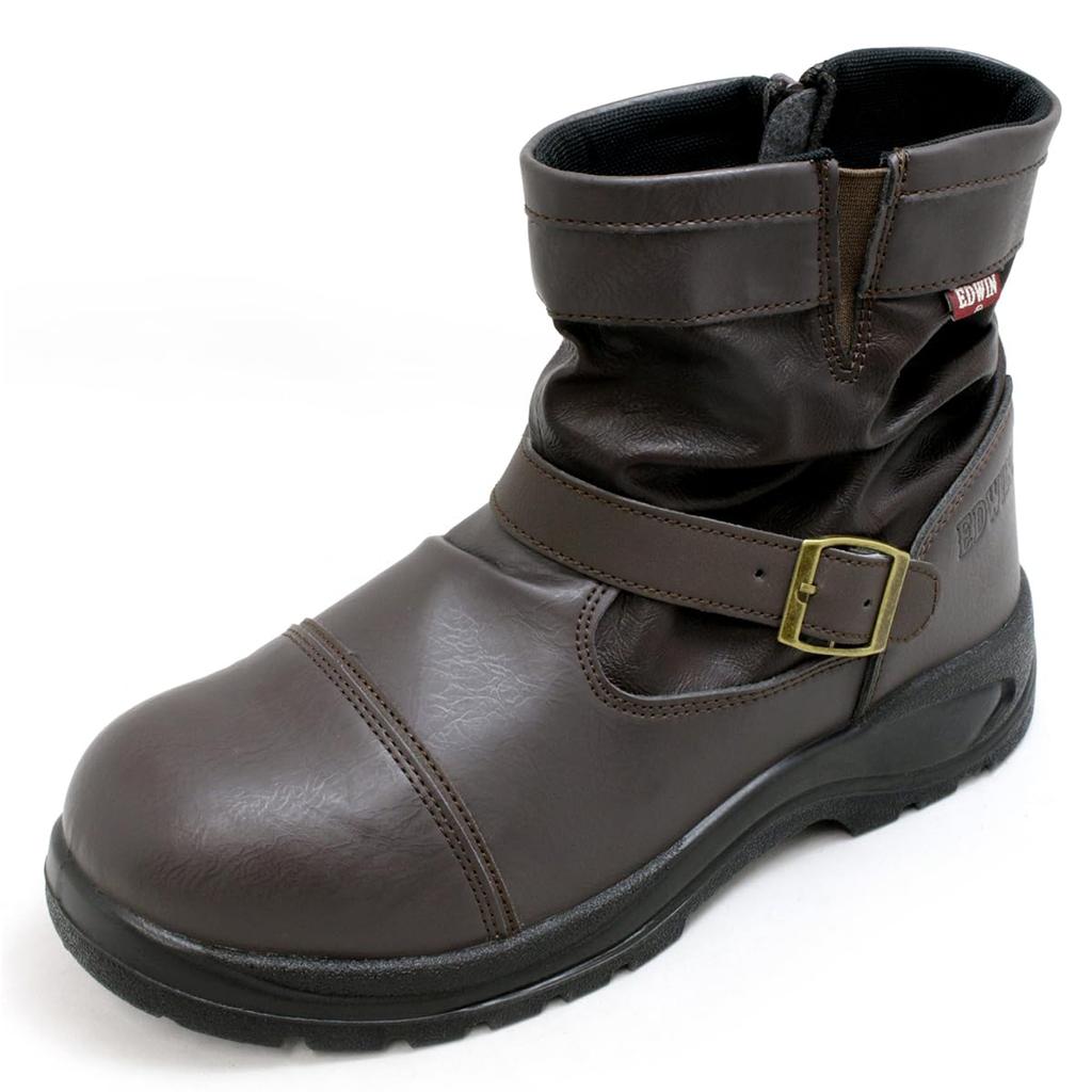 Edwin esm500 Safety Steel Toe Wide Engineer Side Zipper Dark Size Men's Boots, Cap, Width, 4E, Lightweight, Boots, Shock-Absorbing Sole, Closure,