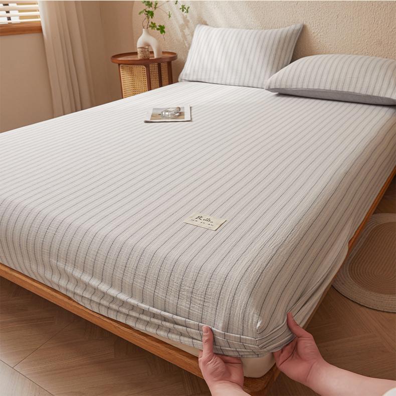 A-Class Full Cotton Double-Layer Wrinkled Yarn Fitted Bed Sheet