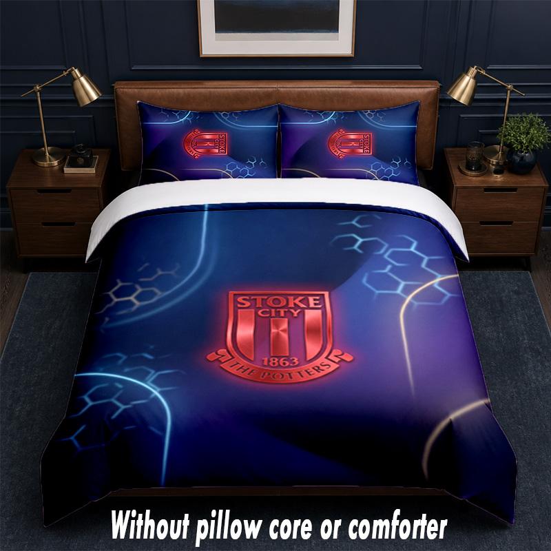Stoke City Football Design Bed Bedding Set 1 Duvet Cover + 2 Pillowcases Soft Breathable Household Bed Linens