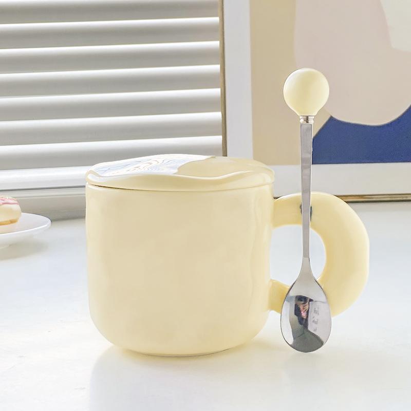 Cute High-value Festive Mug with Lid Spoon Couple Pair Cup Wedding Gift Ceramic Drinking Cup Coffee Cup