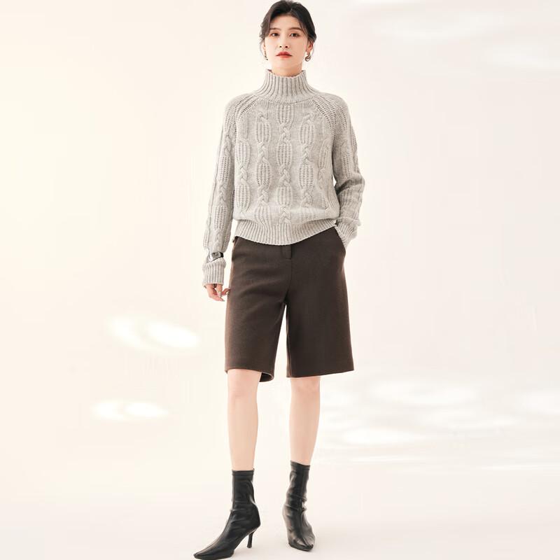 Women's 100% Merino Wool High-Neck Cable Knit Sweater