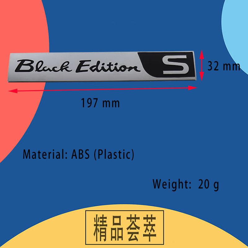 3D Auto Styling Black Edition S für Auto Motorhaube Kotflügel Kofferraum Heckklappe Namensschild Aufkleber Emblem Abzeichen Aufkleber
