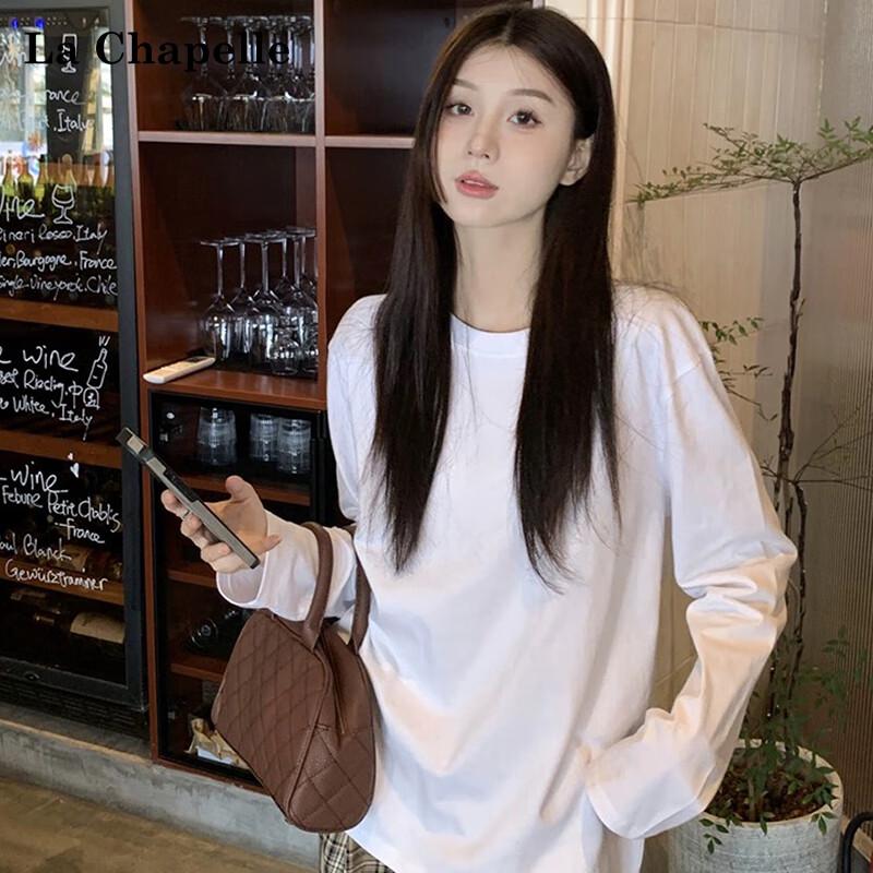 La Chapelle Women s 2025 Round Neck Loose Pure Cotton Long Sleeve Base Top M