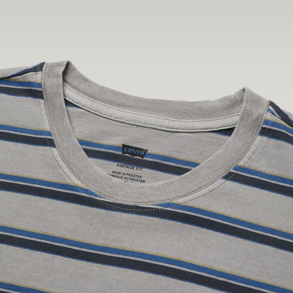 Levis American Vintage Short Sleeve Striped Logo Drop Shoulder Pullover T-Shirt Men T-Shirts Gray A0637-0199