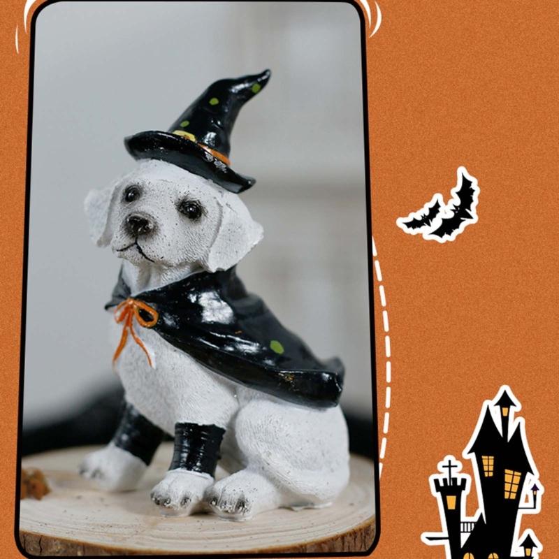Witches/Pirate Dog Figurines Resin Sitting Dog Statue Animal Sculptures Garden Decors Halloween Decorations for Porch