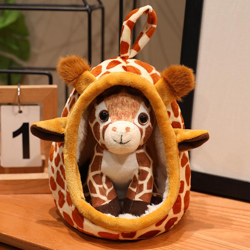 New Small Realistic Plush Toy Soft Dog Bed And Puppy 2-In-1 Plush Doll Kawaii Gift Stuffed Animal Giraffe Lion Tiger Plushies