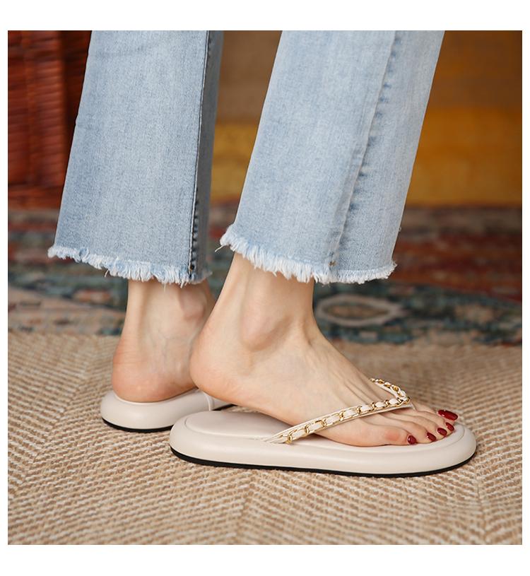 Shoes Woman Trend Ladies Shoes New Fashion Metal Chain Women's Slippers Summer Flat Casual Beach Flip Flops  Women