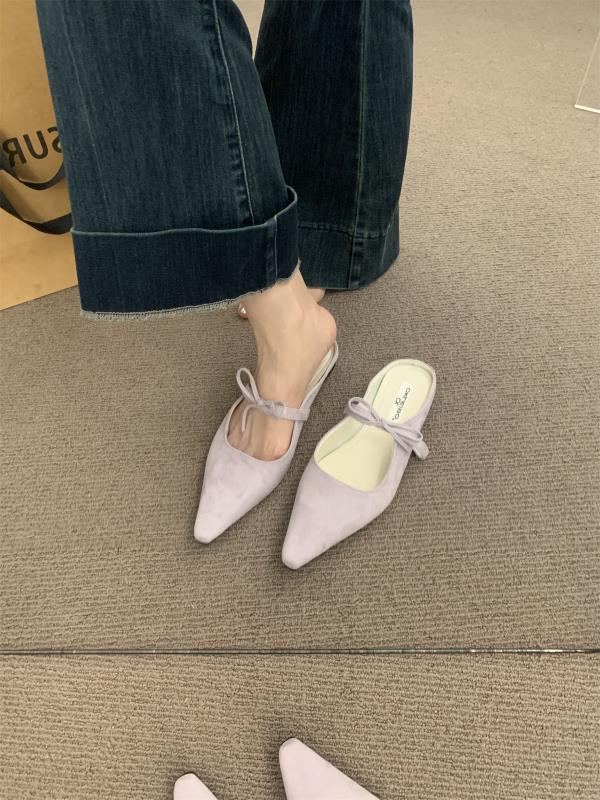 Fashion Female Shoes Ladies' Slippers Flock Cover Toe Luxury Slides Butterfly-Knot 2025 Designer Pointed Butterfly-knot Mary Janes