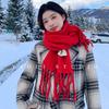 New Year Red Atmosphere Fringed Scarf for Women Warm and Cold-proof Shawl Scarf for Autumn and Winter