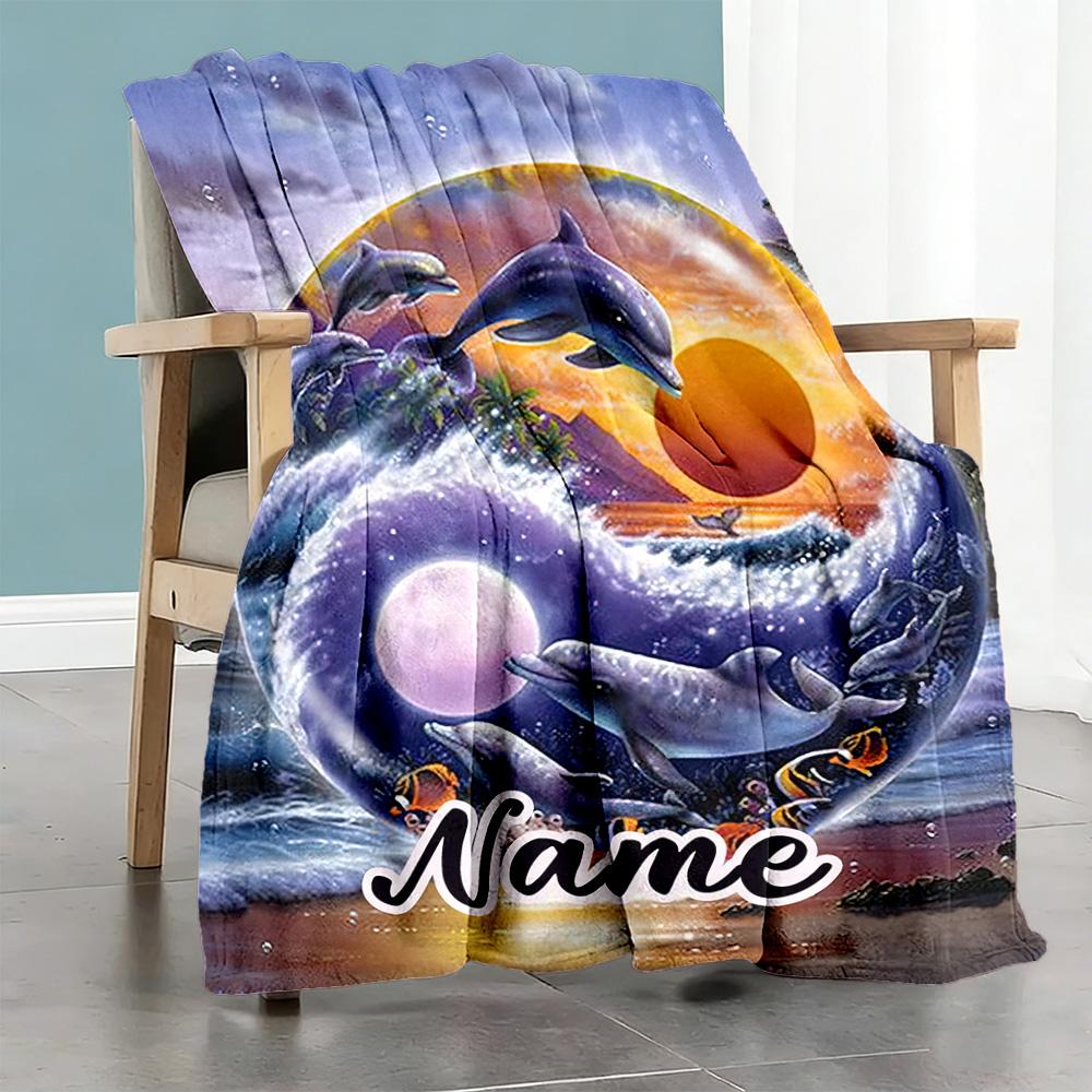 Yin-yang Dolphin Personalized Text Blanket Lightweight Customizable Blanket Durable Comfort for Nap Chair Sofa Seaside Ideal for All Seasons