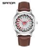Sanda Men's 1061 Waterproof Leather Strap Watch with Trendy Hollow Dial
