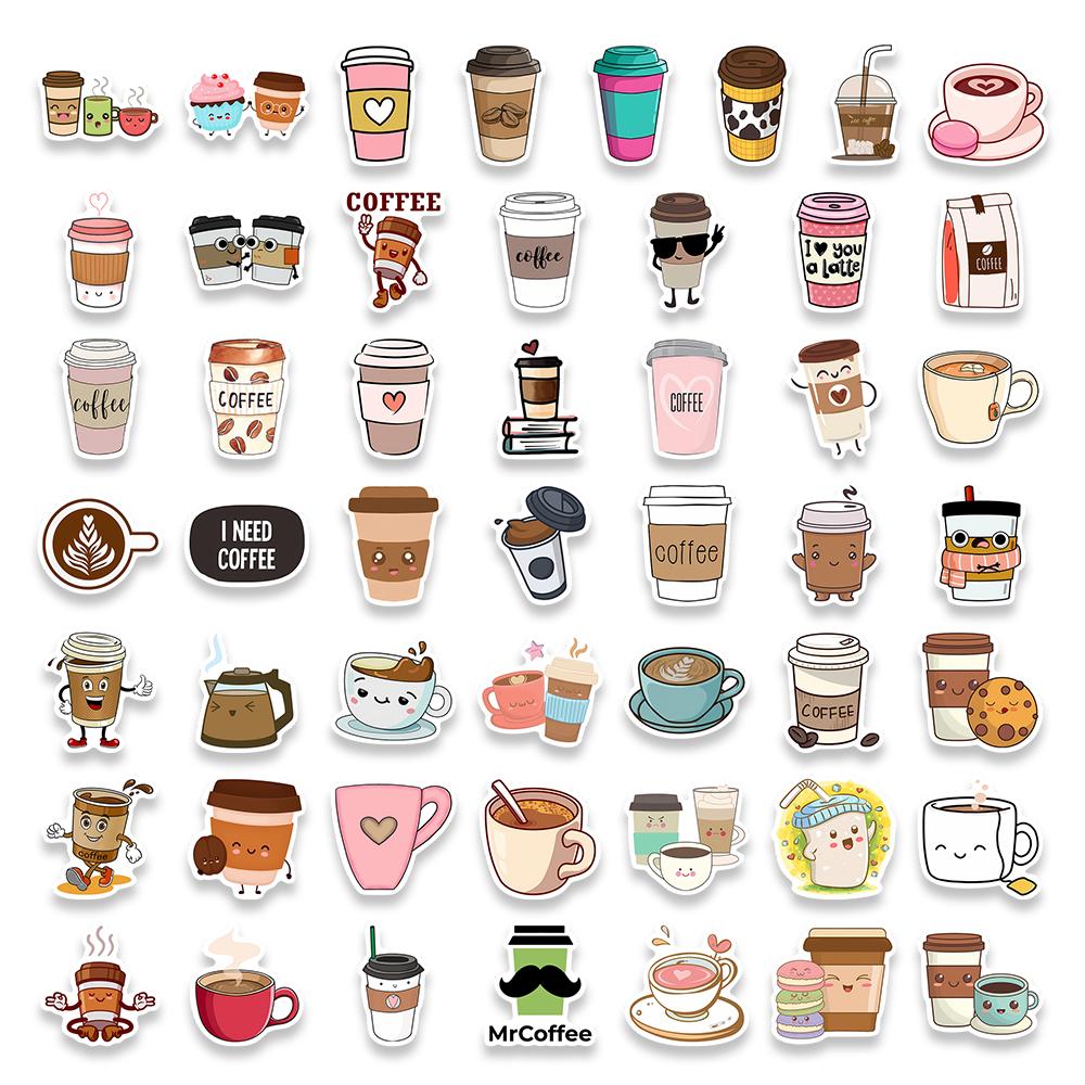 102550PCS Leisure Kawaii Vintage Tea Coffee Stickers DIY Skateboard Laptop Luggage Cup Bike Motorcycle Phone PVC Waterproof
