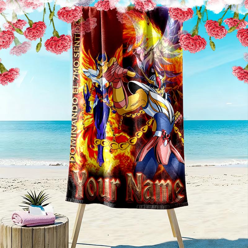 Name Custom Anime Saint seiya Print Beach Towel, Large Soft Quick Dry Towel for Beach Camping Swimming