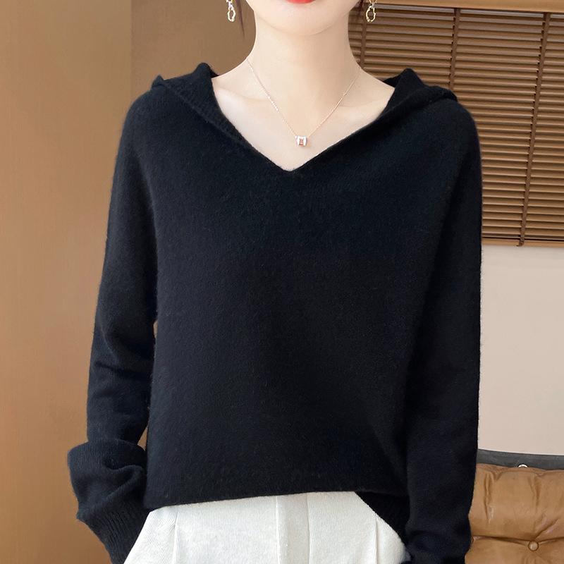 Women's Thick Versatile Wool-Cashmere Knit Hooded Pullover for Autumn/Winter
