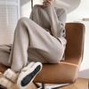 Side Slit Knitted Sweater Women Musilm Sets Warm Trousers Wide-leg Pants Two-piece Suit Elegant Femme Modest Islamic Clothing