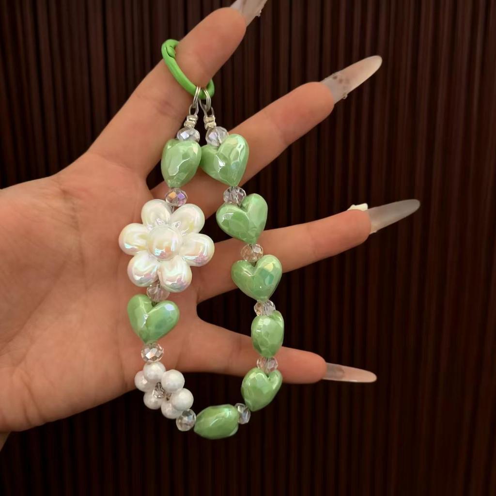 Electroplated Iridescent Heart & Flower Beaded Phone Lanyard Accessories