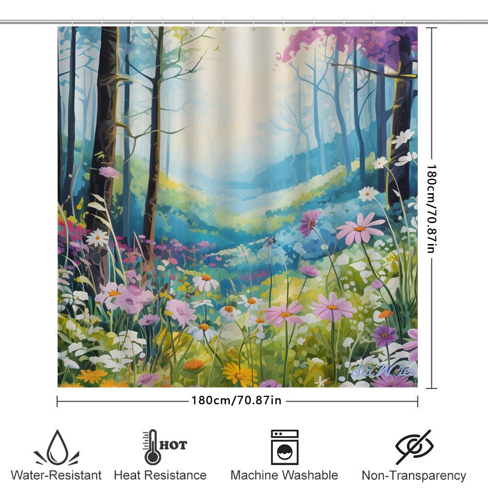Vibrant Garden Shower Curtain Blue Floral Design For Bathroom Decor Waterproof Fabric With Hooks Included Perfect Gift Idea
