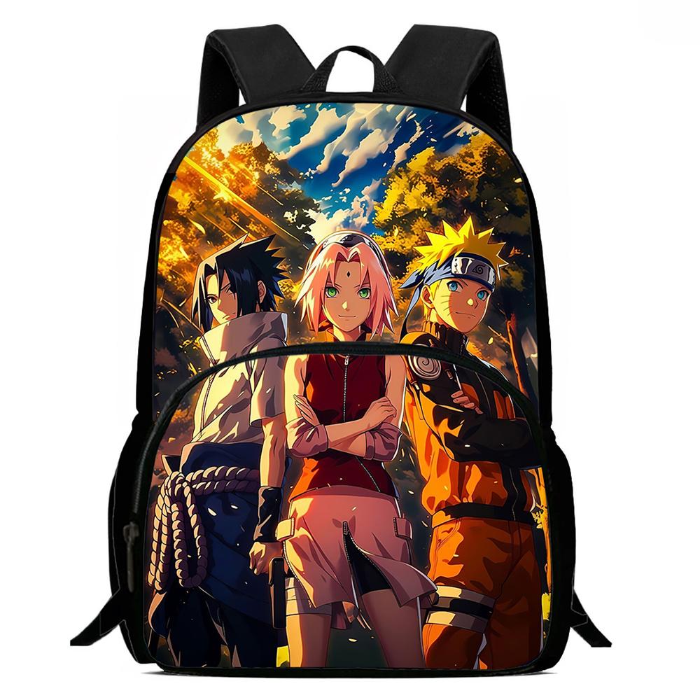 Cartoon NARUTO Pattern Lightweight Backpack With Front Pocket Adjustable Shoulder Strap Unisex Suitable For Children Age 6-10