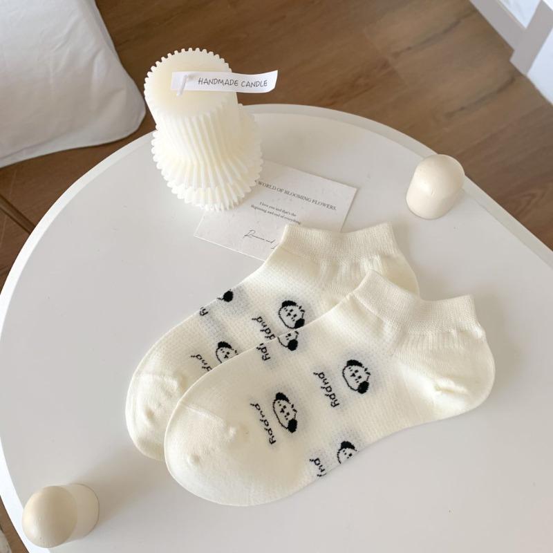 Frühling Sommer Dünne Damen Kurze Socken Polka Dots Niedliche Cartoon Wursthund Stickerei Bootssocken Reine Baumwolle Kurz Trendige Socken