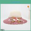 Straw Hat Women Summer Sunshade Wide Brim With Flower Pattern For Beach Vacation
