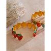 Eetit Red & Colorful Enamel Strawberry Sweet Open Cuff Bracelet Bangle Hot Style Stainless Steel Golden Wrist Fruit Jewelry