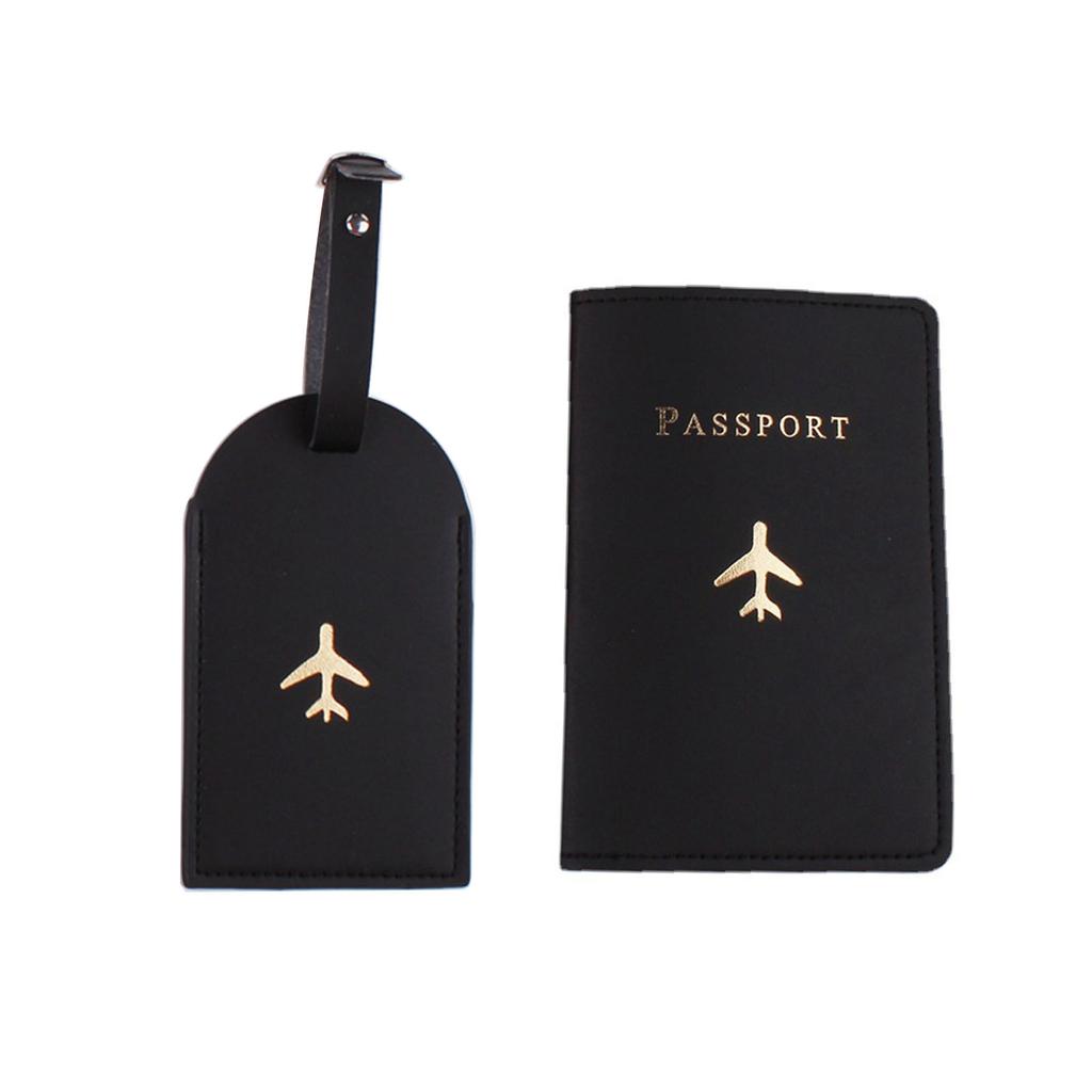 Lover Couple Passport Cover Holder Luggage Tag Hot Stamping Airplane for Women Men Travel Fashion Weddings Gift