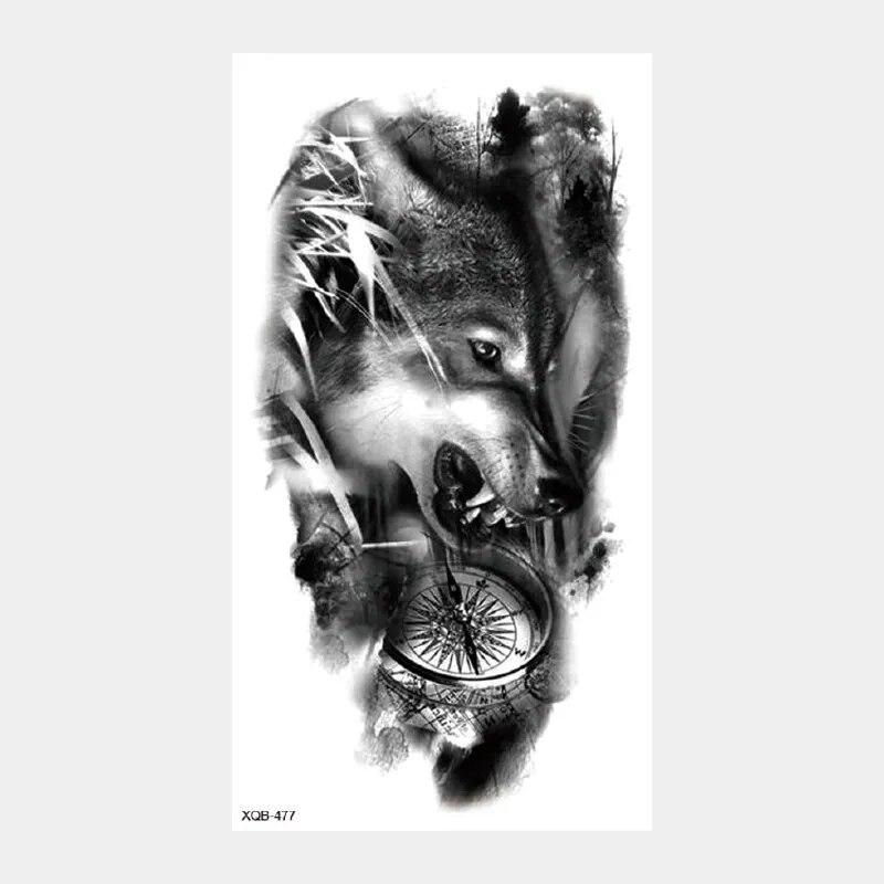 Upper Arm Sleeve Crown Lion Tiger Wolf Head Waterproof Temporary Stickers Body Art Fake Tattoo For Women Men