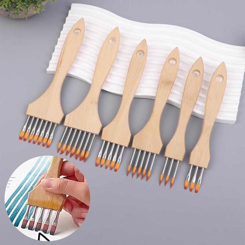 1/3/6Pcs Wooden Handle Multi-toothed Brush Comb Watercolor Acrylic Brushes Set Artists Drawing Supplies
