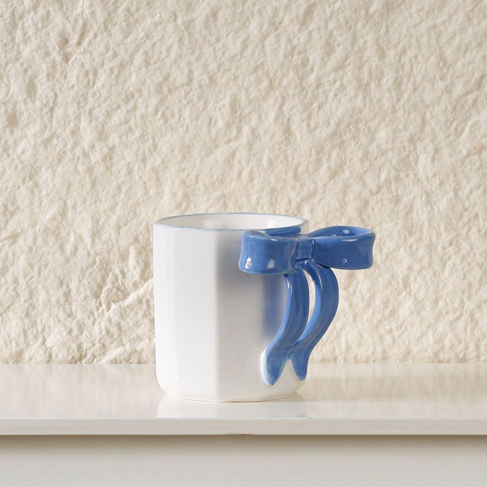 Safe 340ML Ceramic Coffee Mug Elegant Anti-scald Handle Bowknot Tea Cup Simple Non-slip Bottom Pottery Drinkware School/Office