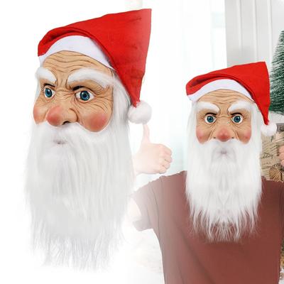 4 Styles Available for Christmas Santa Claus Latex Mask Halloween Cospaly Santa Claus Headgear Santa Hat White Beard Mask Props