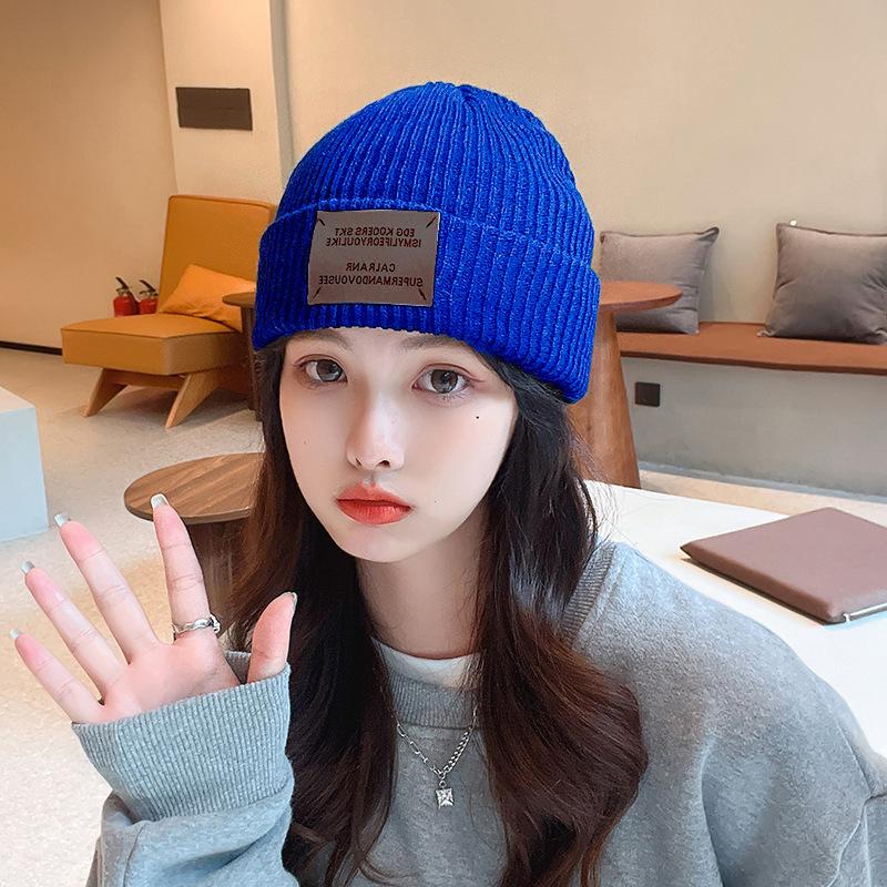 Hat Female Winter Warm White Wool Hat Alphabet Vintage Knitted Hat