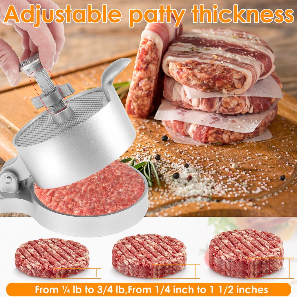 Burger Press with 100 Patty Paper Adjustable Thickness Non-Stick Hamburger Patty Maker Mold for Grilling Cooking Kitchen Tool