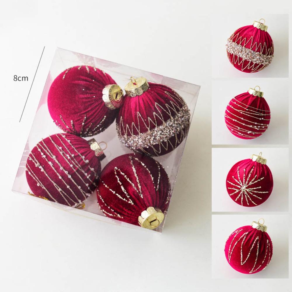 4Pcs/set Sparkling Christmas Ball Set Velvet Flocking Christmas Tree Props  Christmas Decorations
