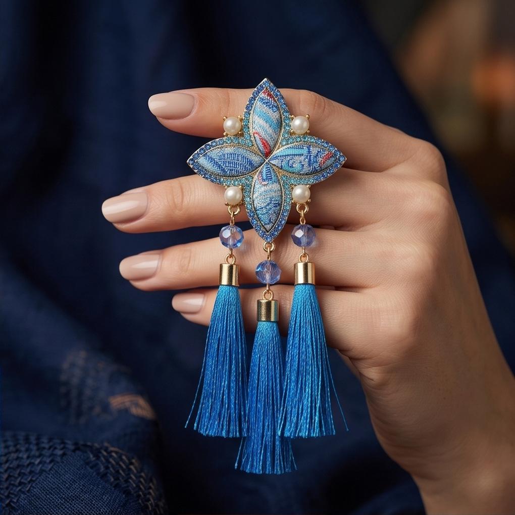 Chinese Ethnic Style Brooch, Heavy Fringed Corsage, Clothing Accessory, Hanfu Accessory