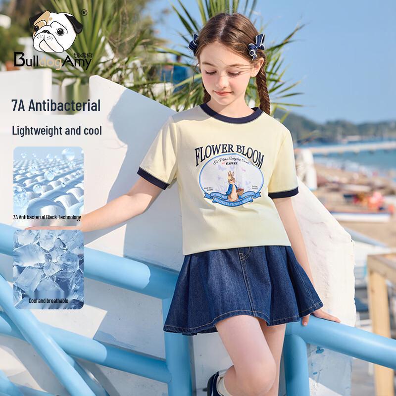 CHANZUIGOU Girls Cooling & Antibacterial Cartoon Print Short Sleeve T-shirt 130
