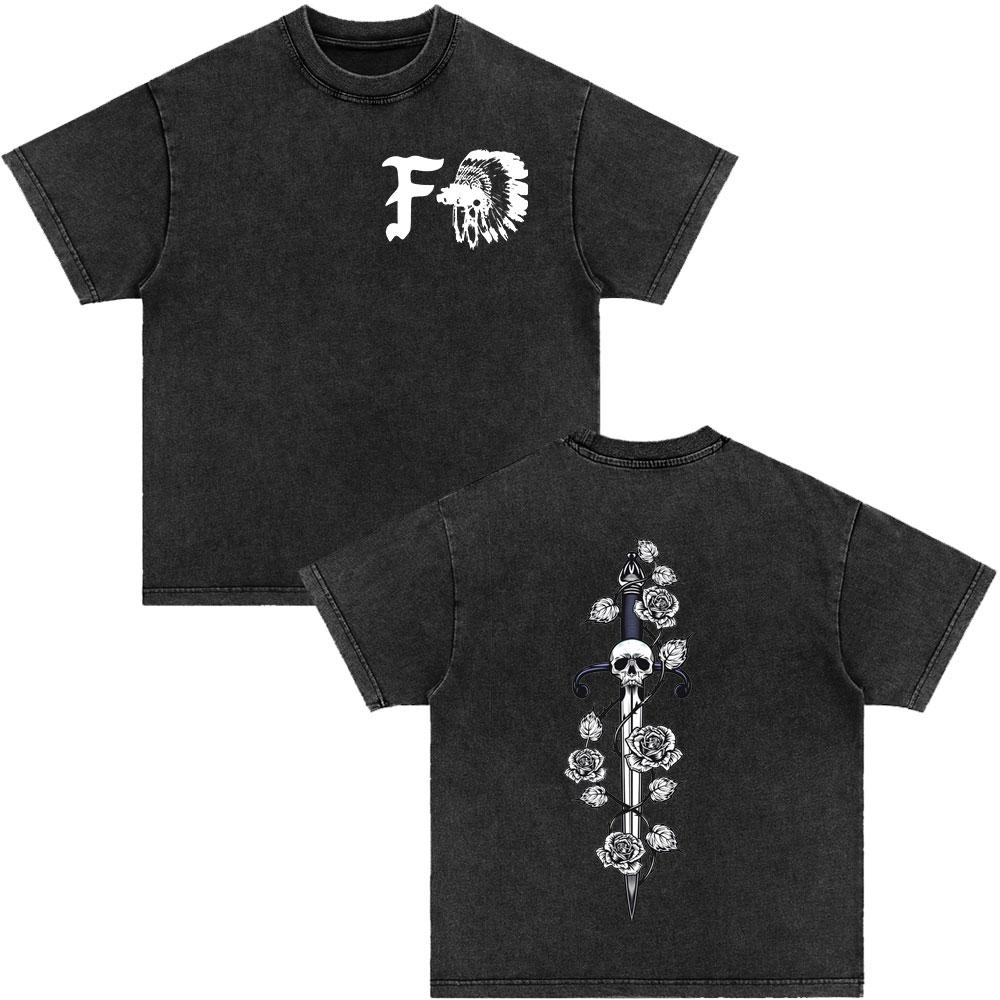 Forward Observations Group Be Seeing You Washed Vintage T-shirt Skeleton Graphic Punk Gothic T-Shirts Men Women Oversized Tshirt